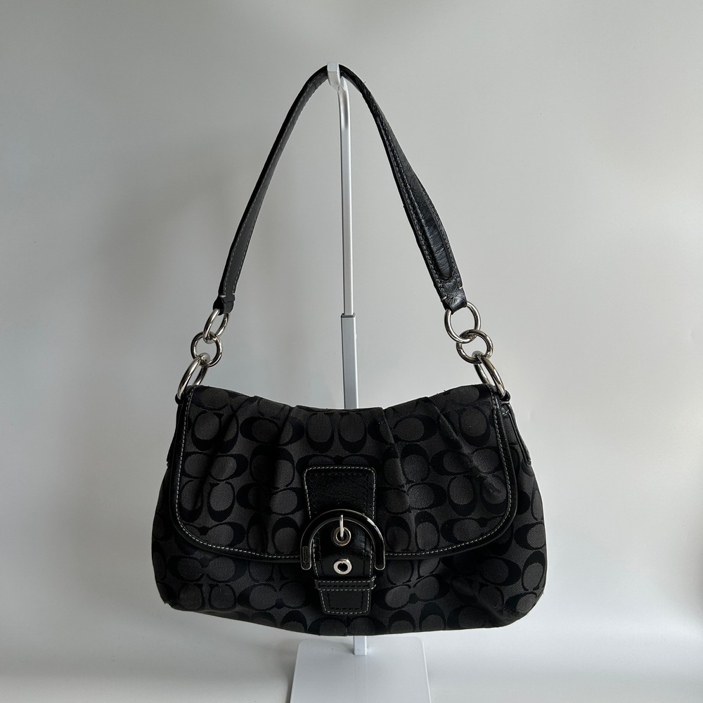 Coach Soho Signature Flap Black Jacquard Leather Shoulder Bag F17093
